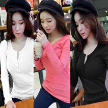 연예인 티셔츠 골지 단추 포인트 가을겨울 여자긴팔티