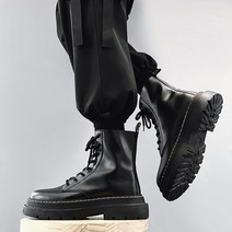 오토바이 부츠 바이크신발가을 겨울 두꺼운 기본 천 Mid-Top 부츠 남성 영국 트렌드 High-Top 캐주얼 신발, 02 40, 12 6901-Lace up