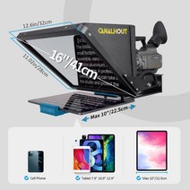 프롬프터 CANALHOUT 16 인치 범용 리프팅 텔레프롬프터 모든 태블릿 아이패드 비디오 카메라 DSLR 70/30 빔 분할 유리 토트 포함