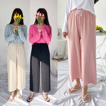 백약99 와이드 팬츠 여름 시원한 찰랑 찰랑 통 넓은 바지 허리 밴딩 고무줄 데일리 심플 단색 파스텔 9부 꾸안꾸 차르르 팬츠