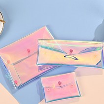 디엠몰 예쁜 오로라 프리즘 홀로그램 똑딱이 PVC 파우치 필통 케이스 4종사이즈, 17x14, 1개