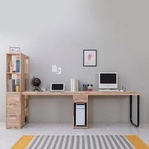 3100 원목 철제 컴퓨터 2인 책장책상세트 프린터받침대 쌍둥이 PC다이 자매