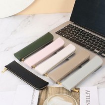 심플 라운드 가죽 펜파우치 필통, 그레이
