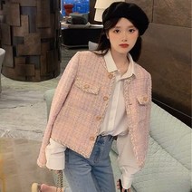 런웨이 가을 겨울 OL 작업복 여성 핑크 격자 무늬 울 트위드 코트 재킷 따뜻한 긴 소매 오버 코트 패션