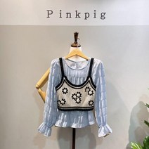 [대구백화점SG] PPA22SET1010_해바라기 뜨개 조끼 블라우스