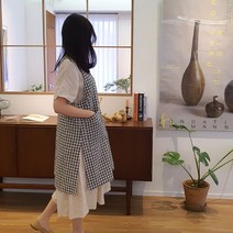 방가지똥 앞치마 여름용 통원피스 리플 북청색 체크 앞치마, 1개