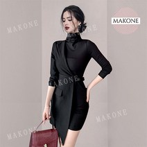 Makone 상표등록 해외직구 봄 가을 여성 원피스 2021봄 여성복 2021년 원피스 기질 여신 목폴라 언밸런스-91832