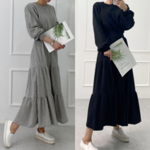 [엘샾] 캐주얼 겨울 기모 쭈리면 캉캉 롱 원피스 데일리 편한 원피스