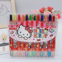 산리오연필세트 쿠로미 초등준비물 초등학생연필 귀여운 산리오스 마이 멜로디 시나몬롤 만화 아트 색연필 드로잉 낙서 펜 어린이 크레용 마커 12 색, 11.5CM 레드