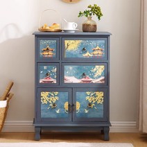 원목 협탁 미국신 빈티지 캐비넷 침실 서랍 그림 인테리어, 화물택배로 이관 시 배송비가 발생할 수 있습니다., LZ011 티지블루 3단