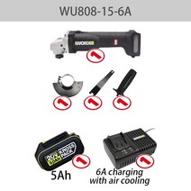 WORX 앵글 그라인더 WU808 브러시리스 모터 충전식 다기능 연마 절단 전력 공유 20V 플랫폼 배터리, 중국, WU808-15-6A