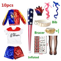 해리포터옷 Halloween Carnival Харли Куинн Kids Girls Harley Cosplay Costumes Quinn Belt Monster Jacket Pa, AdultS155-162cm, 10pcs
