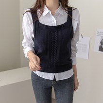 [국내제작 당일발송] 바이단미 여성용 봄 가을 겨울 베스트 스퀘어넥 꽈배기 조끼