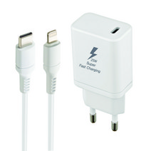 지파워 25W 초고속충전기 PD 3.0 PPS 아이폰 아이패드 고속 충전기 C TO 8 케이블 포함, 1개, 화이트