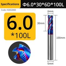 압연기 롤링기 수작업공구 VACK HRC65 황삭 밀링 커터 나선형 엔드 밀 카바이드 텅스텐 스틸 라우터 비트 4 플루트 금속 CNC 공작 기계 6 8 10mm, D6x30xD6x100L+5Pcs