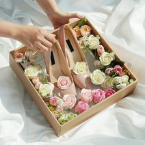 갓샵 고급형 전역 꽃신 선물 박스 [여자친구 플라워박스 곰신 웨딩구두 상자], 옵션3+여분장미꽃(색상랜덤) 3송이+조화(랜덤발송)