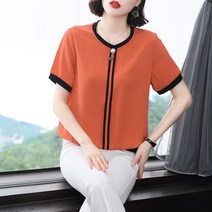 Cwadun 여름 여성 빅사이즈 엄마옷 쉬폰 반팔 블라우스 소프트