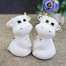 금빛 재물소 이쑤시개 꽂이 장식품 요지꽂이장식 도자기장식 소띠선물 소장식 황금소 재물소품 풍수인테리어, 커플소