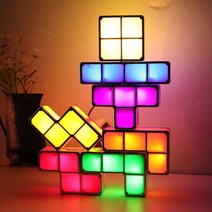 탱그램 쌓을 수 있는 야간 조명 AVEKI LED 7가지 색상 인덕션 인터로킹 책상 램프 3D DIY 매직 블록 퍼즐, 01 7가지 색상.