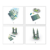 마트498 3D입체퍼즐 페트로나스 트윈타워 무지종이퍼즐 건축물만들기 입체종이퍼즐 5세장난감 어린이퍼즐 어린이