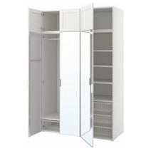 이케아 PLATSA 플랏사 옷장+도어6 - 화이트 STRAUMEN 스트라우멘 거울 유리/SANNIDAL 산니달 140x57x221 cm