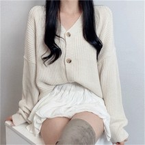비위치 비위치 추천 V넥 루즈핏 골지 가디건 (8950461)