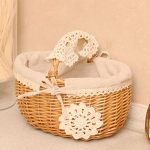 과일 상견례 출산 선물 바구니 등나무 보관 쇼핑 작은 꽃 위커 휴대용 식료품, [01] 통나무색 린넨 라지