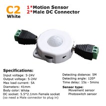 iot스위치 모션 센서 조명 스위치 12V PIR 24V 5V 움직임 감지기 타이머 적외선 자동 ON OFF 라이트 야외, 08 C2 White_02 24V