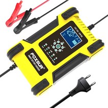 차량용배터리 자동차 인산철 밧데리 foxsur 12v 12a 스마트 충전기 24v 오토바이 트럭 보트 리튬 lifepo4 agm 젤 습식 납산 유지 amp 탈황제, EU 플러그(노란색)
