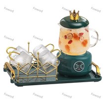 Fowod 멀티 티포트 내열유리 양생호 전기포트 플라워 티포트 슈트, 녹색, 슈트1(티포트+물컵*2)