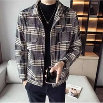 Momolatti 남성 모직물 위위브렌 체크 프린트 크링클 자켓