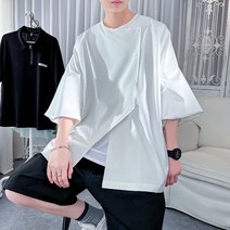 노카라 7부소매 셔츠 흰색 검은색 반팔 남방
