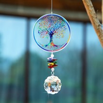 선캐쳐 썬캐쳐 집들이 선물 드림캐쳐 모빌 방꾸미기 HD 차크라 생명의 나무 Suncatcher 수제 크리스탈 만다라 프리즘 장식 창 자동차 벽 예술 홈 오피스에 대한 장식