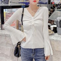 드레스날다 하모니 브이넥 셔링 플리츠 소매 니트 mknit1252