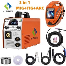 용접기 용접 도구 부품 장비 용품 220v hitbox mt2000-ii 3 in 1 tig arc mig co2 믹스 플럭스 가스 가스리스 납땜 가정용 가정용, 티그건 헬멧으로
