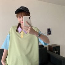 카라남방 우먼 반소매 썸머 트렌드 루즈핏티 디자인감각 보이핏 볼륨, 주황색