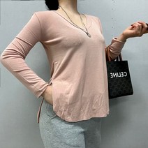 VANANA2 국내제작 여성 브이넥라인 찰랑 옆트임 레이어드 여리핏 긴팔 티셔츠