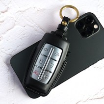 반다레더 현대 제네시스 GV70 GV80 G70 G80 가죽 스마트키 케이스 자동차 키홀더 차키커버, 네이비, 진밤