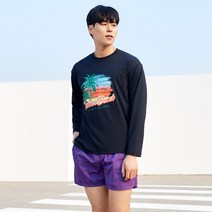 벤디스 루즈핏 비치웨어 썬셋오션 남자 래쉬가드 상의 CT001, 남_블랙
