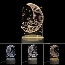 LED 3D 착시 아크릴 무드등 꿈나라 곰돌이 3색 자녀방 조명등 (390095), 꿈나라 달곰이 (390095)