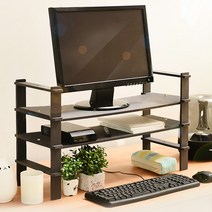 런메이크 브릿지 모니터받침대-높이조절 듀얼 거치대 선반 수납, 브릿지 모니터받침대
