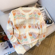 거물급 새는 것을 줍다 전문점 수출함 고품 프렌치 소프트스타일 니트 가디건 사랑하트 긴소매 상의 여성