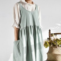 원피스 앞치마 카페 여름 린넨 주방 데님 공방 프릴 바리스타, KIRetail™ C타입-스카이블루_KIR™