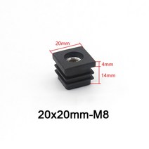 4pcs M8 플라스틱 가구 다리 파이프 구멍 플러그 너트 블랙 블랭킹 엔드 커버 모자 의자 수평 피트, Square 20x20mm-M8