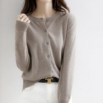 여성 울 가디건 가을 겨울 100% 카디건 여성용 라운드 넥 느슨한 스웨터 니트 퓨어 컬러 캐시미어 재킷
