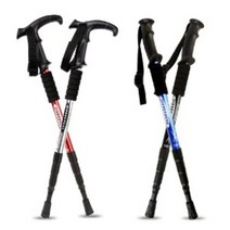 4단 T자형 일자형 조절식 등산스틱 지팡이 용품 장비, T자형 레드