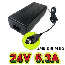 순흥전기 어댑터 24V 6.3A 4 PIN 딘 PLUG 접지형(INLET) SMPS 6300mA 어댑터 아답터 직류전원장치, 24V 6.3A 4PIN 딘PLUG 어댑터+ AC코드