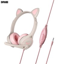 DFMEI 이어폰 헤드셋 유선 이어폰 헤드셋, SY-G30 그레이 핑크 고양이 귀 비발광 이어폰 &F