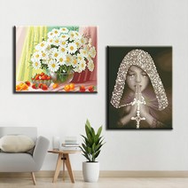 신세리티 1+1 캔버스형 DIY 보석십자수 세트 40 x 50 cm, SRT46. 코스모스 꽃 소녀기도, 1세트