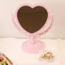러블리 하트 스탠드 공주거울 탁상용 화장대 거울 2color, 핑크